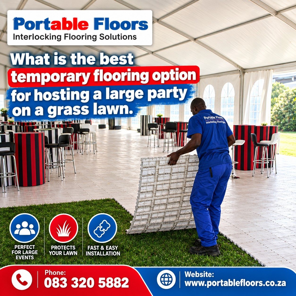 What is the best temporary flooring option for hosting a large party on a grass lawn