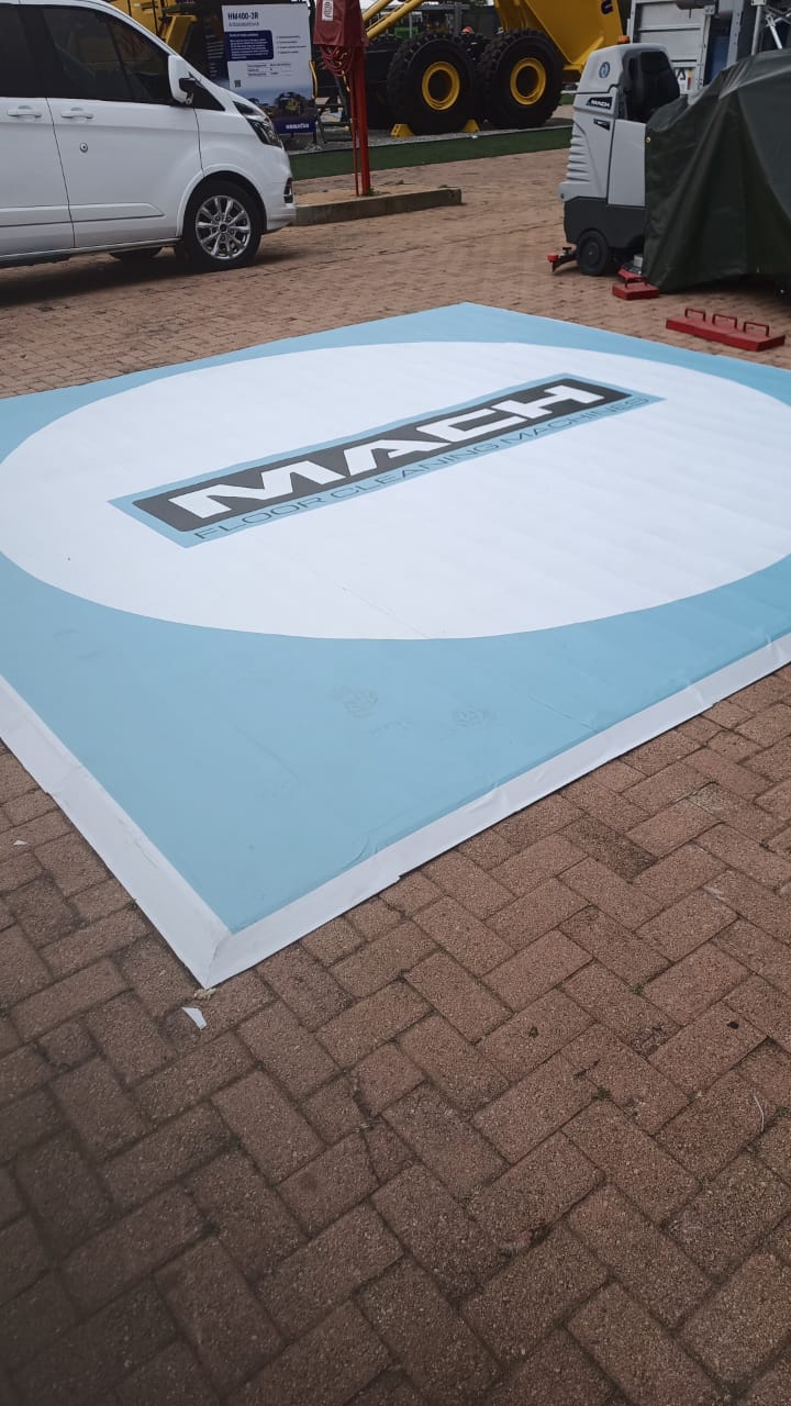 Mach brand name set into event flooring at Nasrec Expo